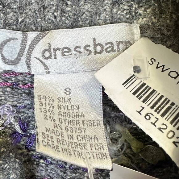 Dressbarn‎ Grey Embroidered Silk Angora Blend Full Zip Sweater Jacket Size Small - Picture 4 of 7